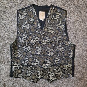 VTG Mens Wah Maker Vest Classic Gold Dragon Sz Medium Made In USA Button Up